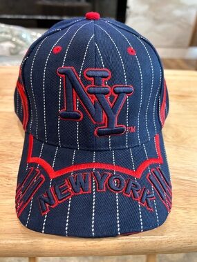 NY Embroidered Baseball Cap in Navy and Red